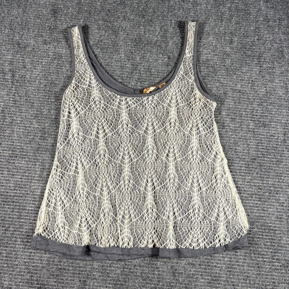 Eyeshadow Tank Top Womens Large Gray Cream Excellent Lace Overlay Zip Back